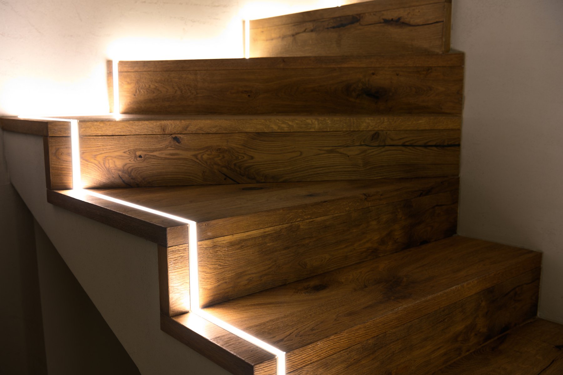 LED  Installation on Wooden Stairs