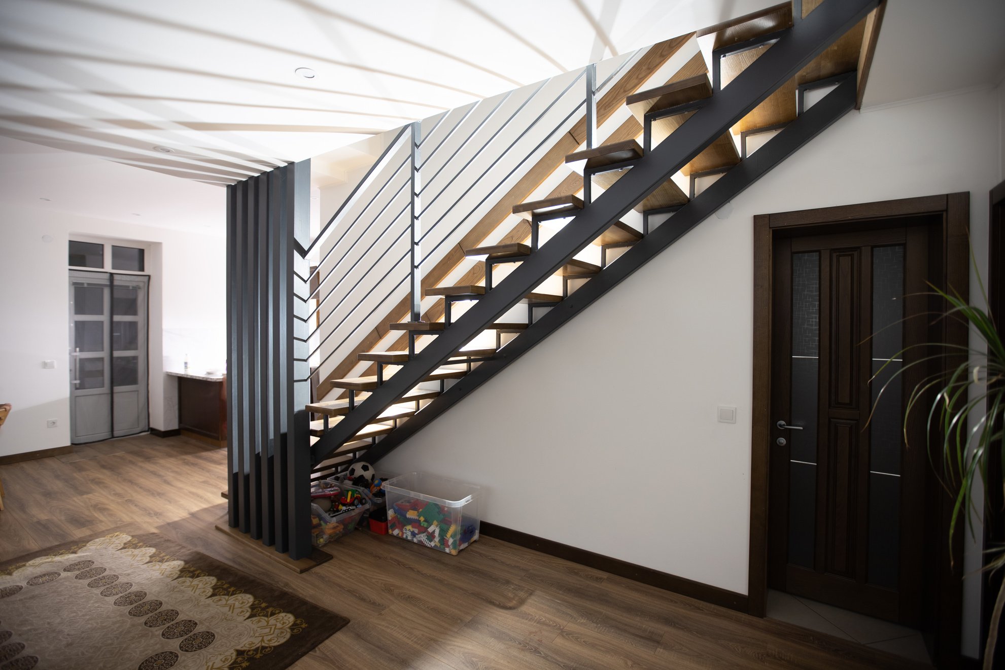 Wooden Stairway in the House Interior 