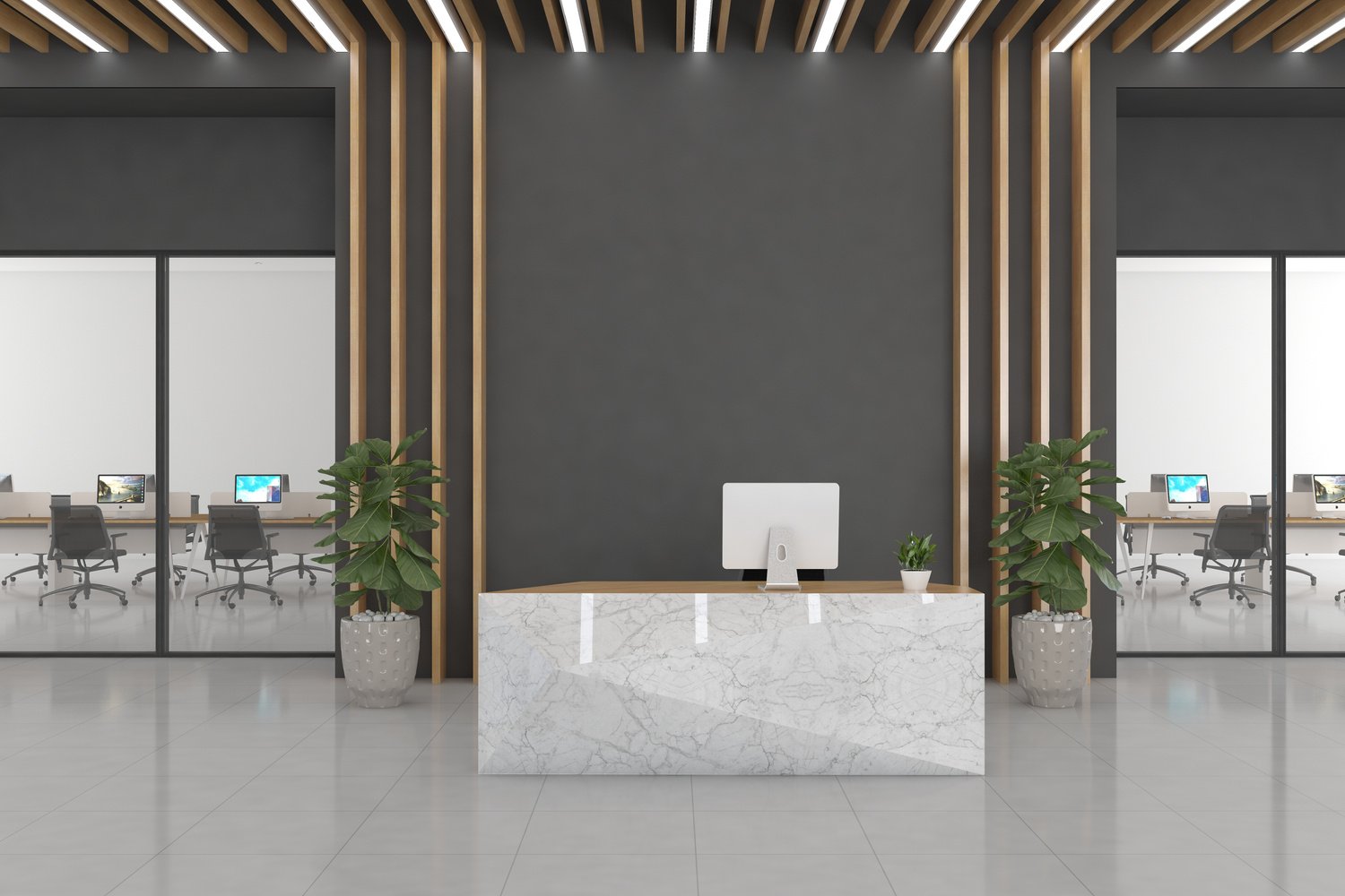 Office Reception Desk Mockup Front View Interior Design