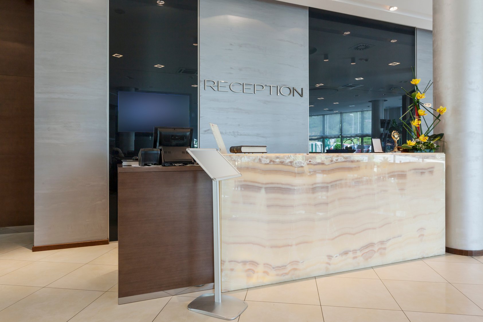 Reception desk in hotel